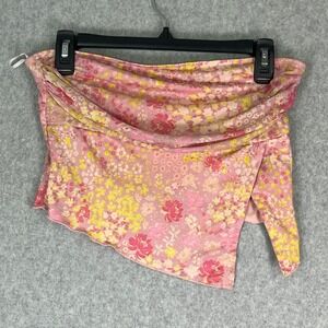 Y2K Pink Floral Mesh Tube Top Womens Size Small Asymmetrical Hem 2000s